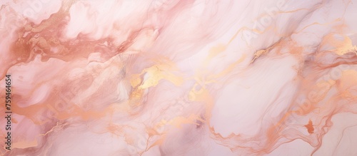 An intricate pattern of pink and gold marble, resembling a Cumulus cloud, captured in stunning macro photography. This stunning texture looks like a work of art, perfect for a dish or painting photo