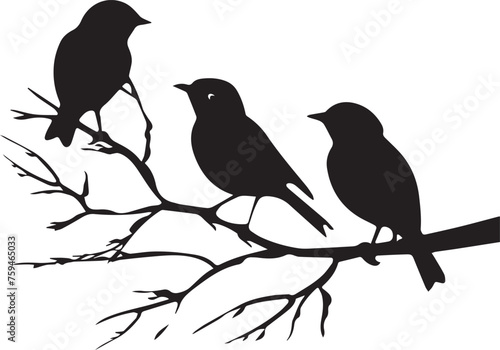 Set of Silhouette birds on a tree branch on white background © Qurban Vector & Ai