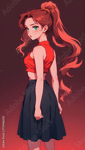 Beautiful young woman with long hair. Fashion girl. Vector illustration.