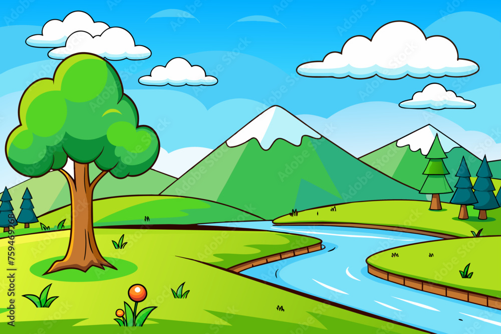 Lush green trees dominate the expansive landscape, creating a serene and awe-inspiring backdrop. Lush green trees dominate the expansive landscape, creating a serene and awe-inspiring backdrop.