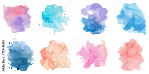 Set of watercolor circles brash multicolored. watercolor on white background. This is watercolor splash. It is drawn by hand transparent background.	