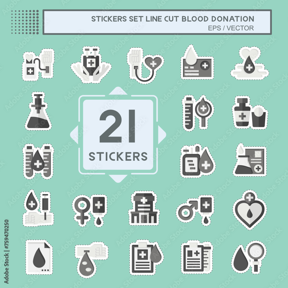 Sticker line cut Set Blood Donation. related to Humanity symbol. simple design editable. simple illustration