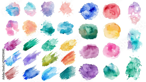 Set of watercolor circles brash multicolored. watercolor on white background. This is watercolor splash. It is drawn by hand transparent background.	