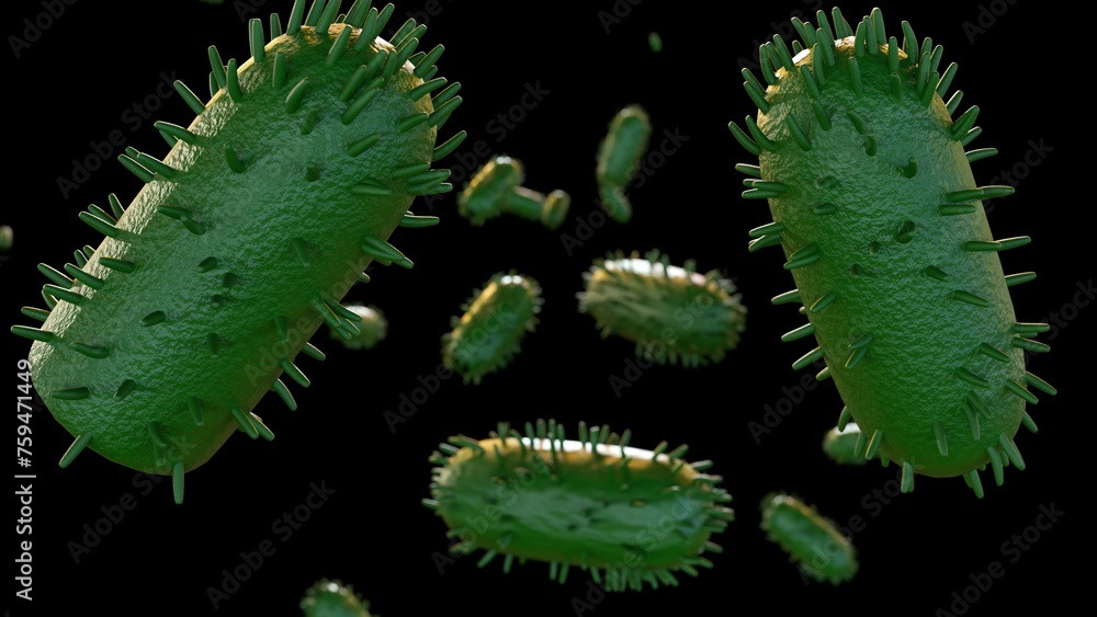 Fototapeta premium 3d rendering of lyssavirus cause fatal acute viral encephalomyelitis known as rabies.