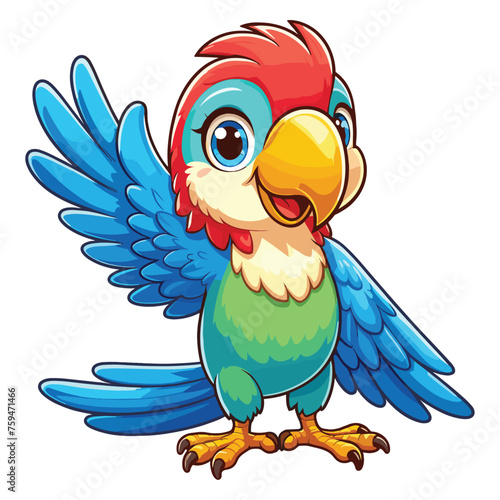 adorable standing macaw waving cartoon vector isolated on white background