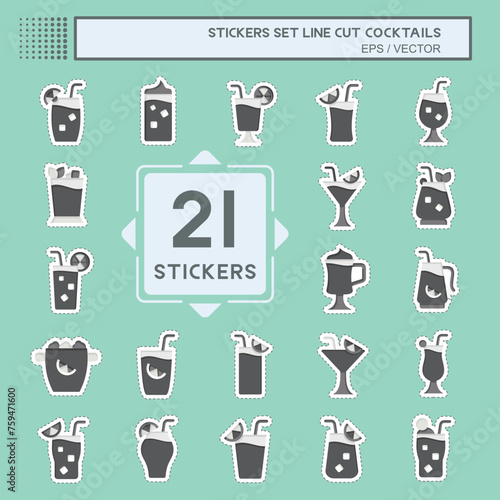 Sticker line cut Set Cocktails. related to Restaurants symbol. simple design editable. simple illustration