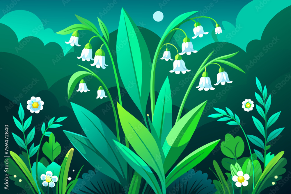 Obraz premium lily of the valley garden background is