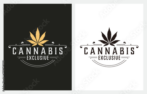 Cannabis Weed CBD Hemp Smoke Marijuana Gold logo design inspiration