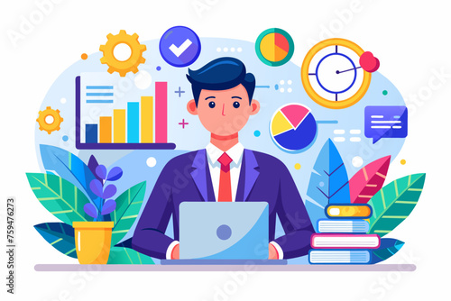 manager auditing business data concept flat illust