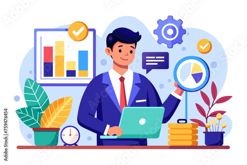 manager auditing business data concept flat illust