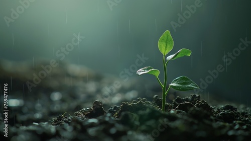 Close-up young plant growing in the soil. Save nature concept.