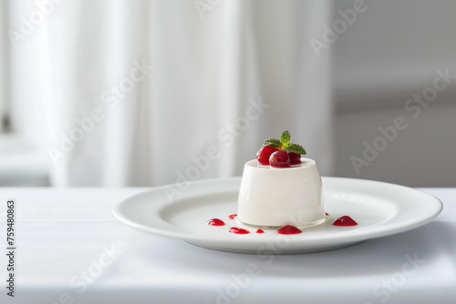 Delicious Panna Cotta Dessert Presentation Gen AI photo