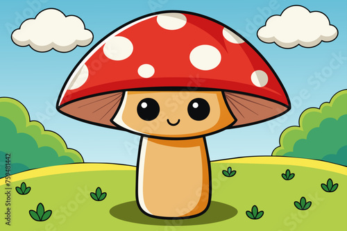 Mushroom background with a beautiful tree in the center.