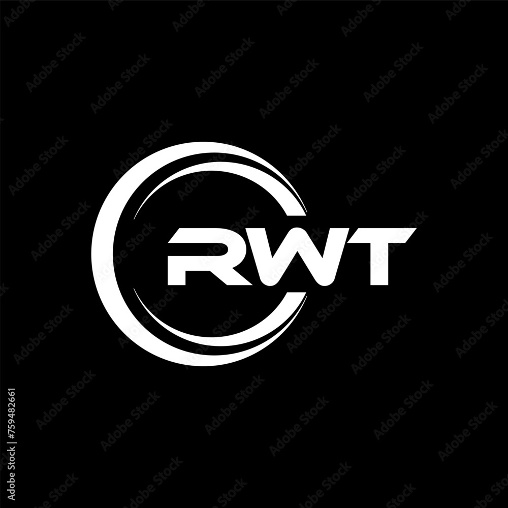 RWT letter logo design with black background in illustrator, cube logo ...