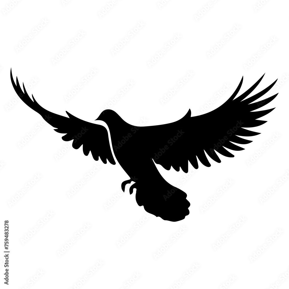Obraz premium dove or pigeon flight silhouette vector illustration on white background