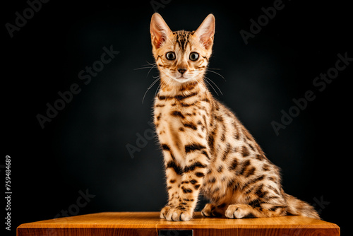 Gorgeous Spotted Bengal Cat with black background.