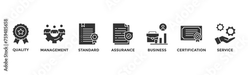 ISO 9001 banner web icon vector illustration concept with icon of quality, management, standard, assurance, business, certification and service