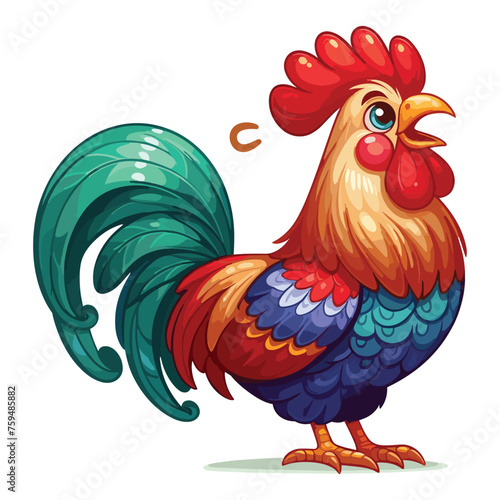 Cartoon rooster vector illustration on white background