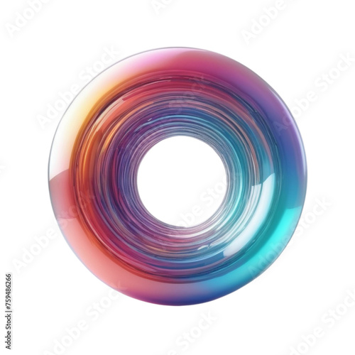 colorful 3d holographic glass torus with cylinder on Isolated transparent background png. generated with AI