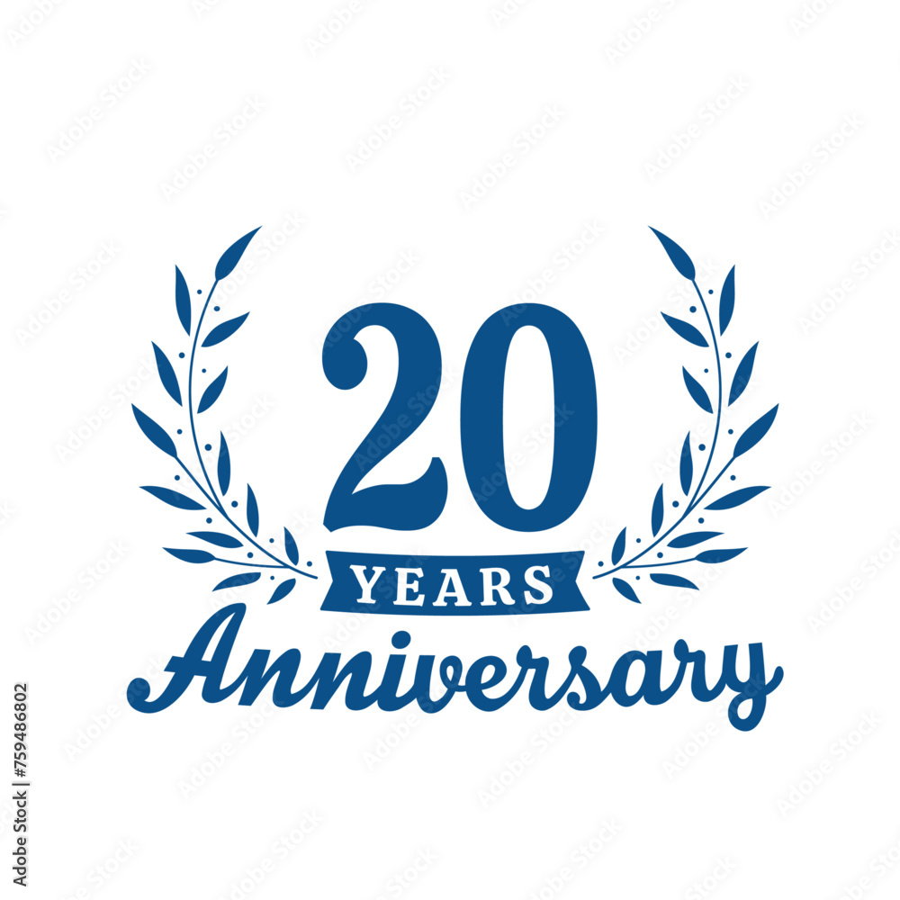 Celebrating 20 years anniversary logo design template. 20th anniversary celebrations logotype. Vector and illustrations. Celebrating 20 years anniversary logo design template. 20th anniversary celebrations logotype. Vector and illustrations.