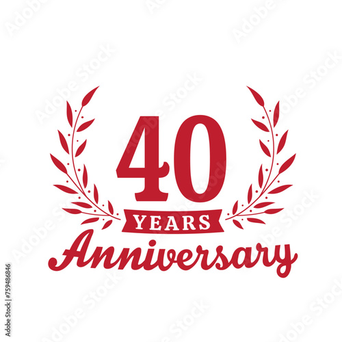 Celebrating 40 years anniversary logo design template. 40th anniversary celebrations logotype. Vector and illustrations.