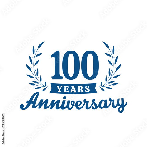 Celebrating 100 years anniversary logo design template. 100th anniversary celebrations logotype. Vector and illustrations.