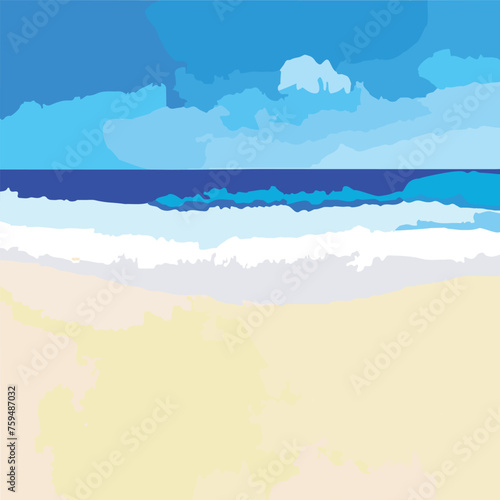 Turquoise sea  dark blue  light blue  gray blue  white sand beach  cream color  light blue sky  dark blue  grey  indigo blue.