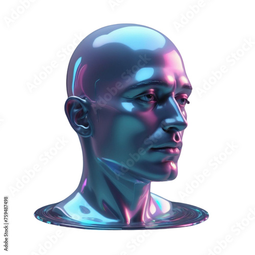 3d liquid head holographic ilustration on Isolated transparent background png. generated with AI