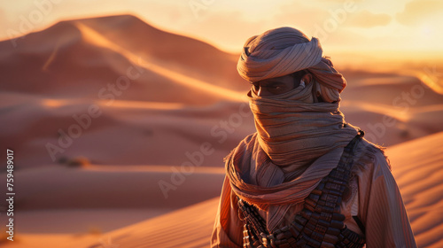 A desert warrior among dunes