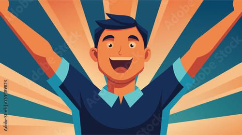 Jubilant Man Celebrating Success With Arms Raised