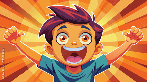 Excited Boy With Arms Raised in a Vector Cartoon Style