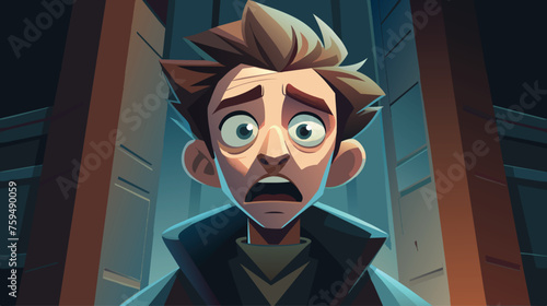 Surprised Animated Character With Wide Eyes in a Dark Alley
