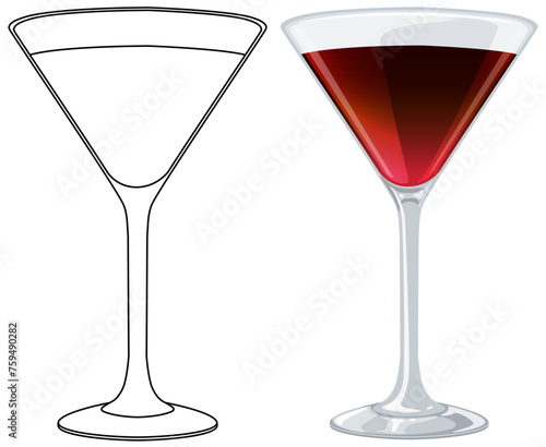 Vector illustration of an empty and full cocktail glass.