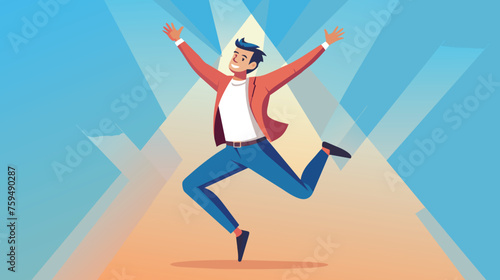 Joyful Man Jumping With Excitement in a Modern Illustration