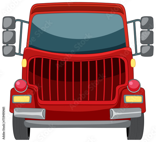 Front view of a red cartoon-style truck