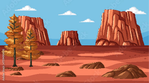 Vector illustration of desert landscape with cliffs