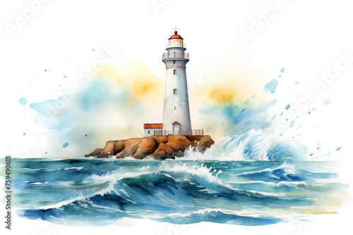 Light house on beach watercolor