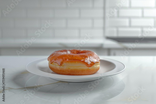 Delicious Salted Caramel Donut on White Plate Gen AI