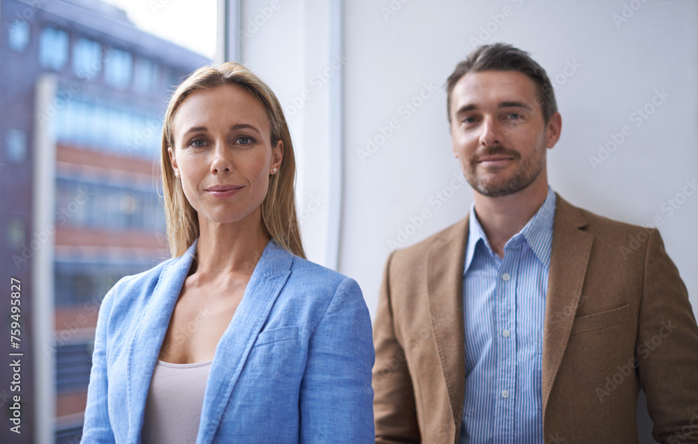 Professional, teamwork and portrait of business people in office for collaboration, partnership and working together. Corporate, happy workers and man and woman with confidence for career and job Professional, teamwork and portrait of business people in office for collaboration, partnership and working together. Corporate, happy workers and man and woman with confidence for career and job