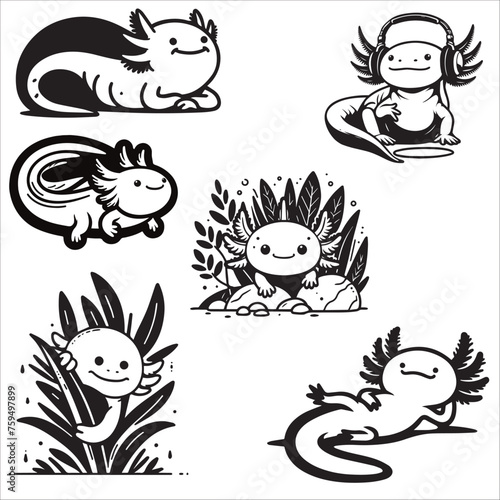 Axolotl Set illustration vector