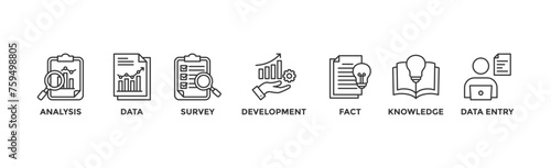 Research banner web icon vector illustration concept with icon of analysis, data, survey, development, fact, knowledge and data entry	