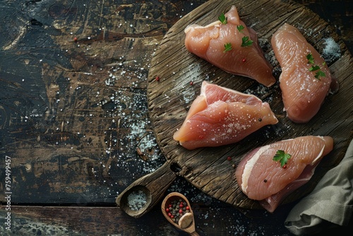 Fresh fish fillets displayed on a wooden cutting board for food preparation
