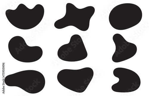 Organic blobs set icon. Random shapes cube drop