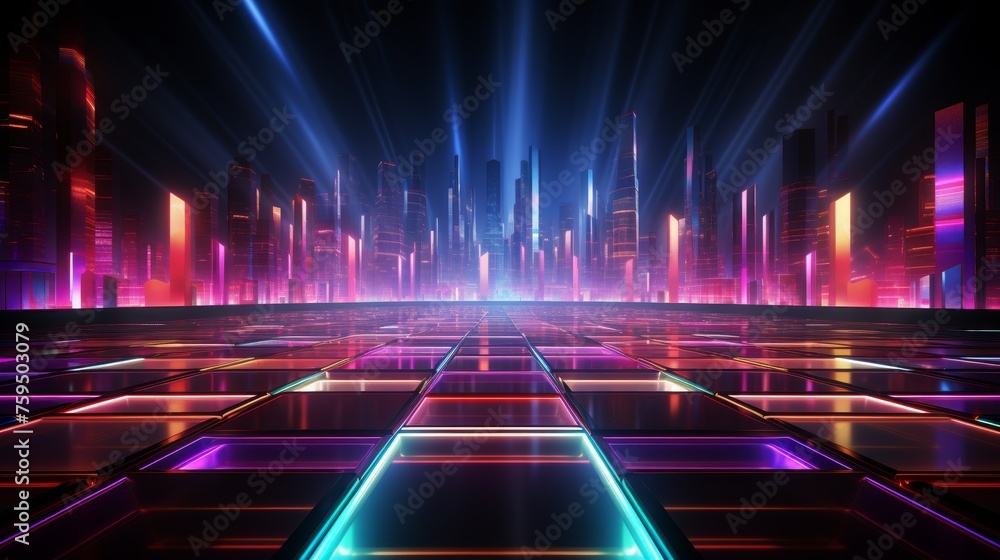 Abstract background of glowing neon lights in alpha shaped lines - obrazy, fototapety, plakaty 