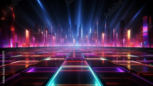 Abstract background of glowing neon lights in alpha shaped lines