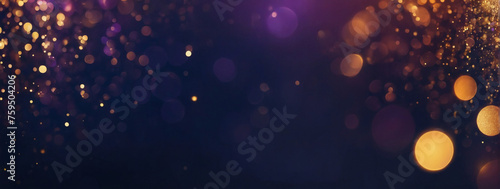 Background of Abstract Glitter Lights in Amethyst, Bronze, and Navy. Defocused Banner.