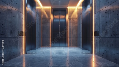 An empty modern elevator or lift in building with lighting  photo
