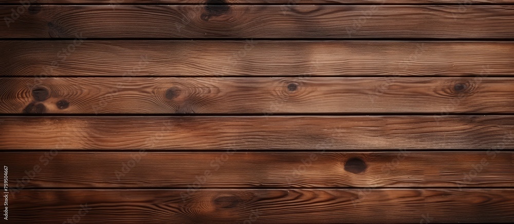 Naklejka premium A closeup shot of a brown hardwood plank flooring wall with a blurred background, showcasing the wood stain shades and natural patterns of the wood