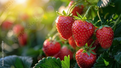 Close Up of Fresh Strawberries on Vine