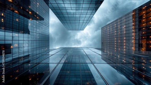 Tall buildings against cloudy sky. A symmetrical masterpiece. AIG41